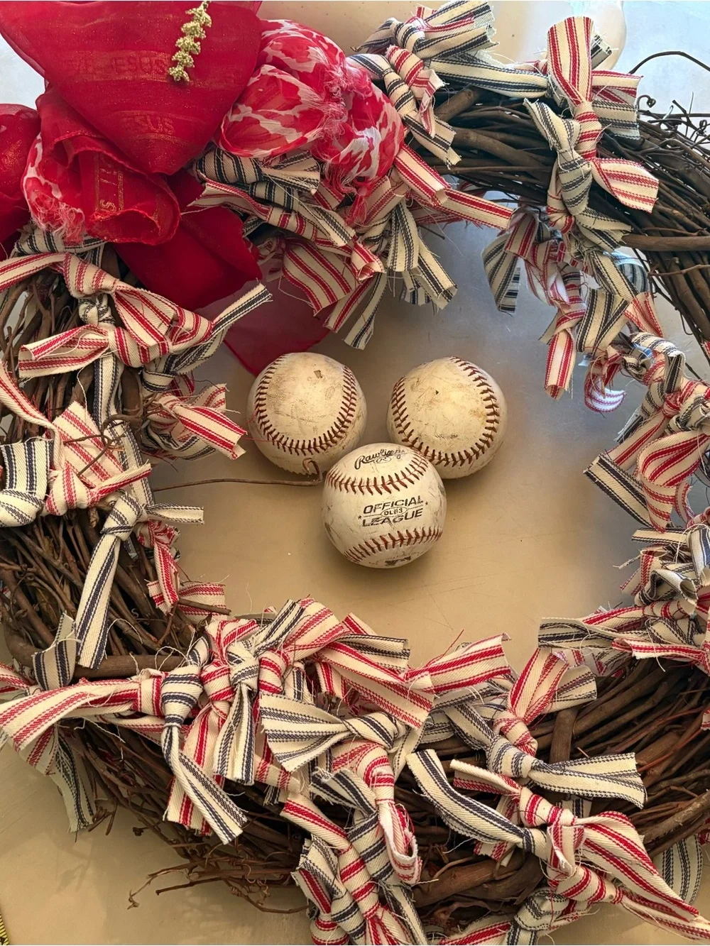 Handcrafted Red and Stripe Holiday Wreath - Home Holiday